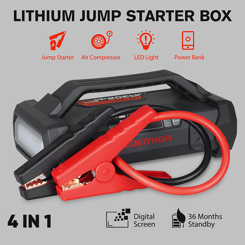 LOKITHOR 4-in-1 Lithium Jump Starter with Air Compressor