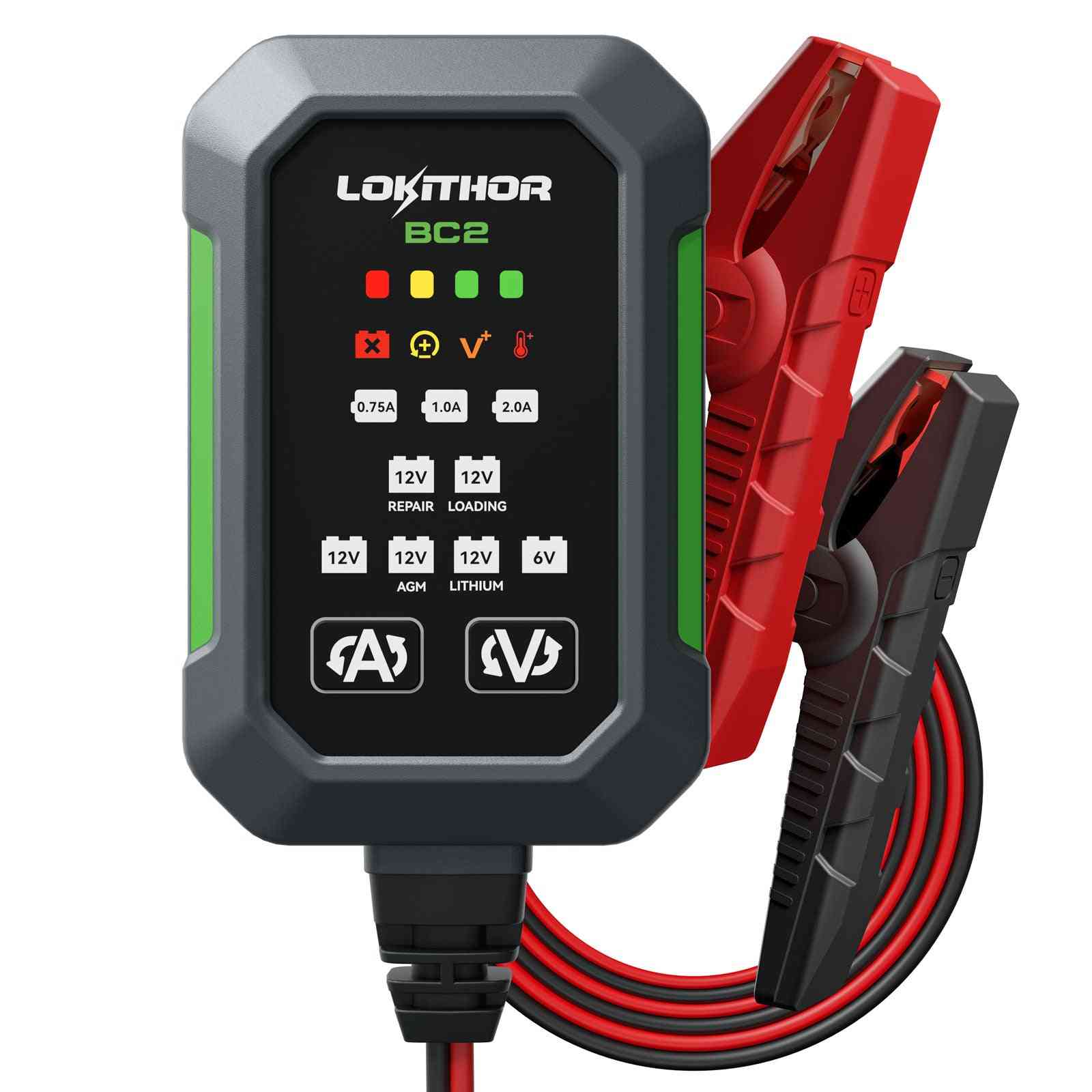 LOKITHOR BC2 6V/12V Car Battery Charger with 0.75A/1A/2A Adjustable Current