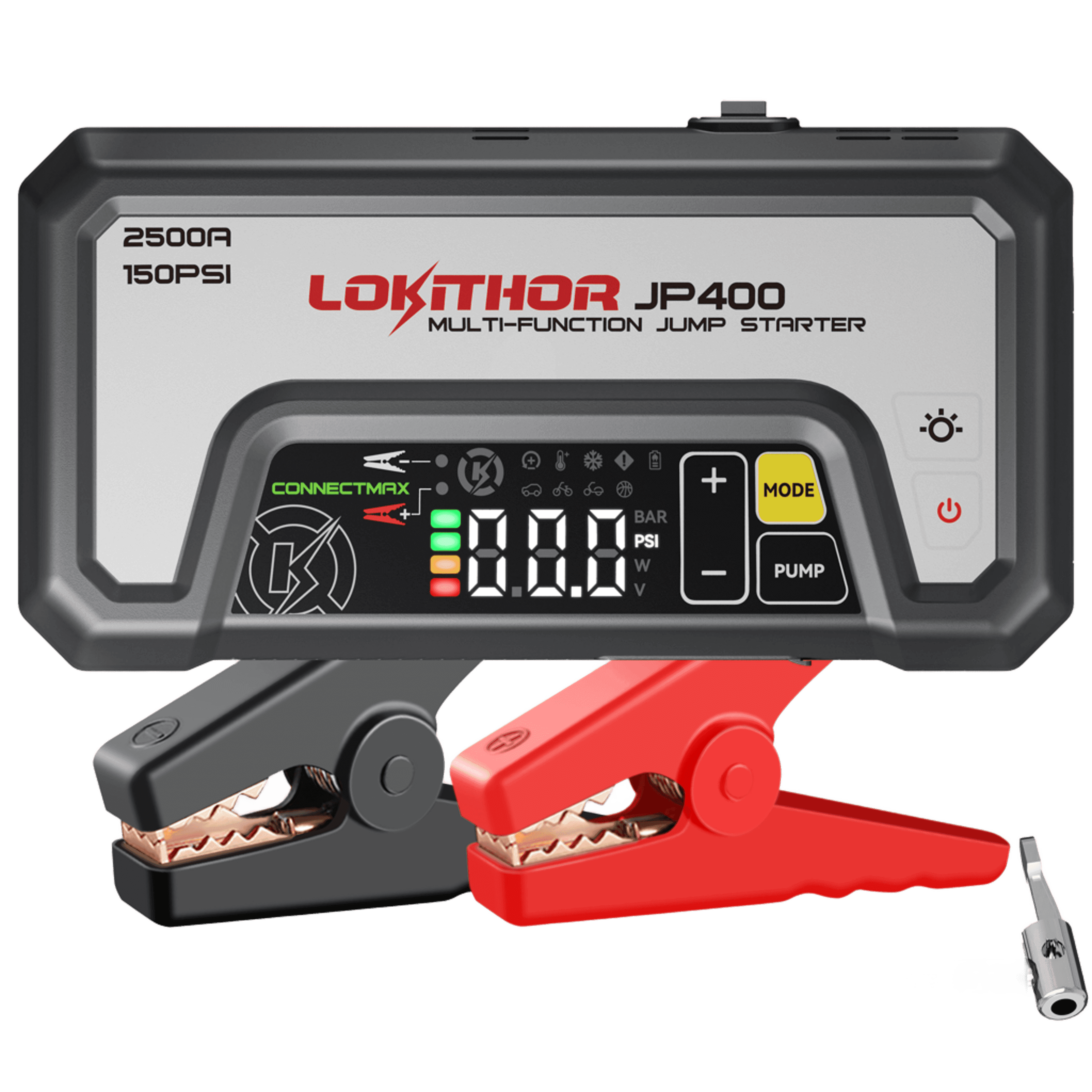 LOKITHOR JP400 Jump Starter with digital gauge and clamps