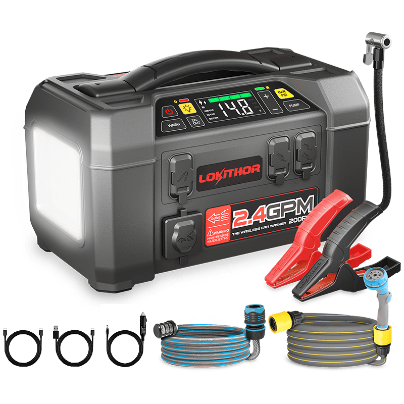 LOKITHOR AW401 Jump Starter with Pressure Washer Air Compressor 2500Amp