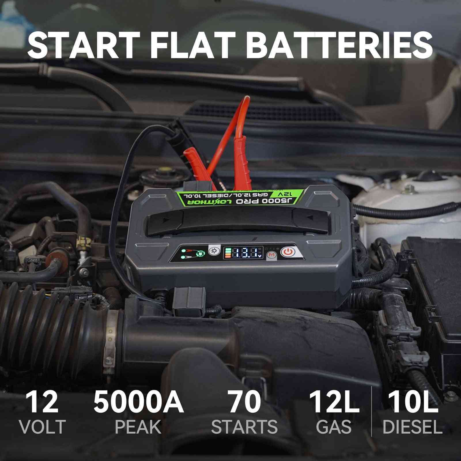 LOKITHOR J5000 PRO LiFePO4 Jump Starter 5000A with 100W Two-Way Fast Charging for 12.0L Gas / 10.0L Diesel