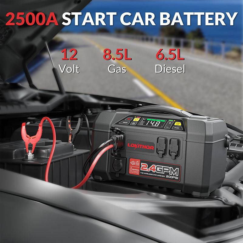 LOKITHOR AW401 jump starting a car battery