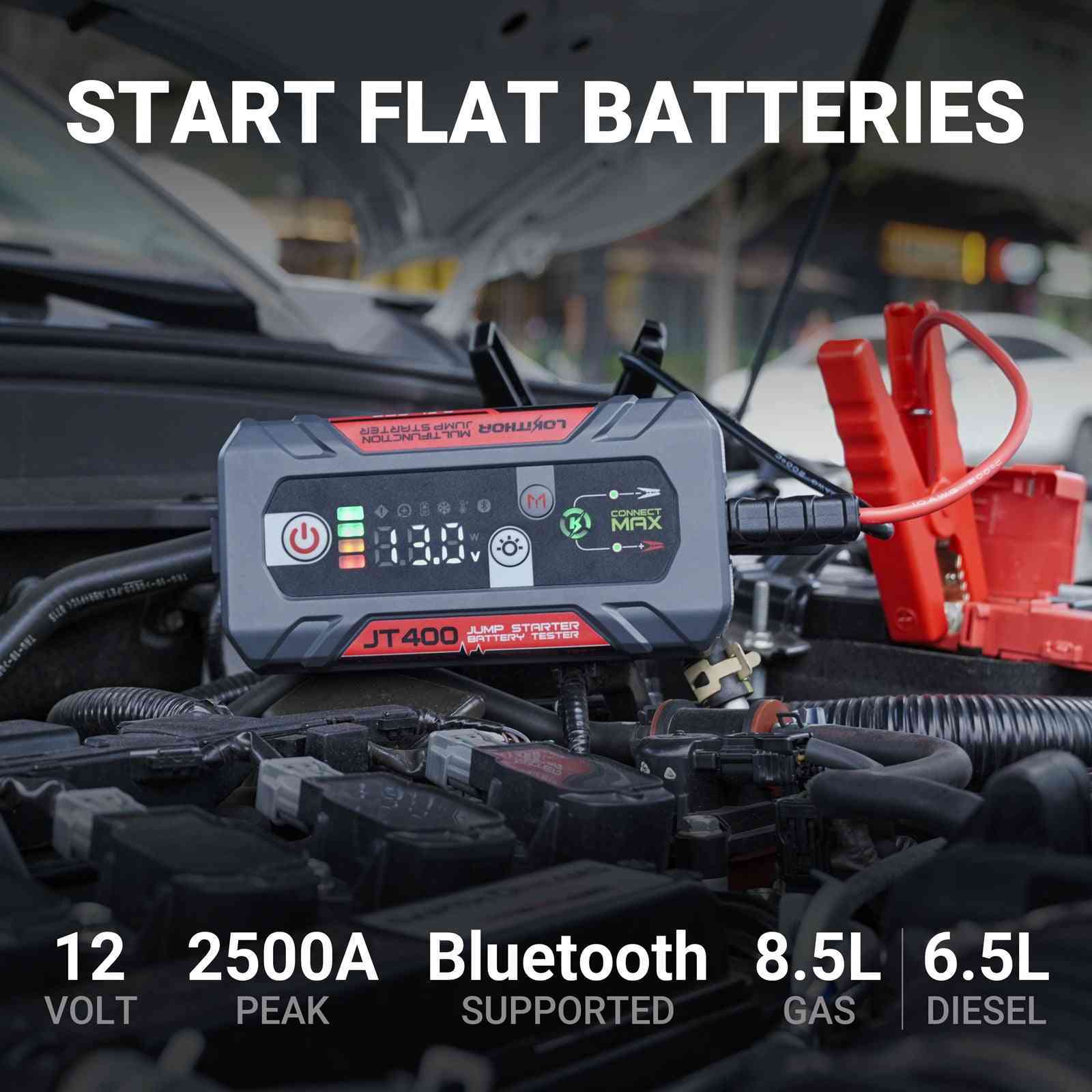 LOKITHOR JT400 100-2000 CCA Bluetooth Car Battery Tester Jump Starter 2500 Amps