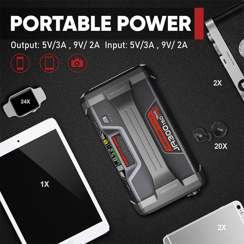 LOKITHOR JA300 portable power bank with devices