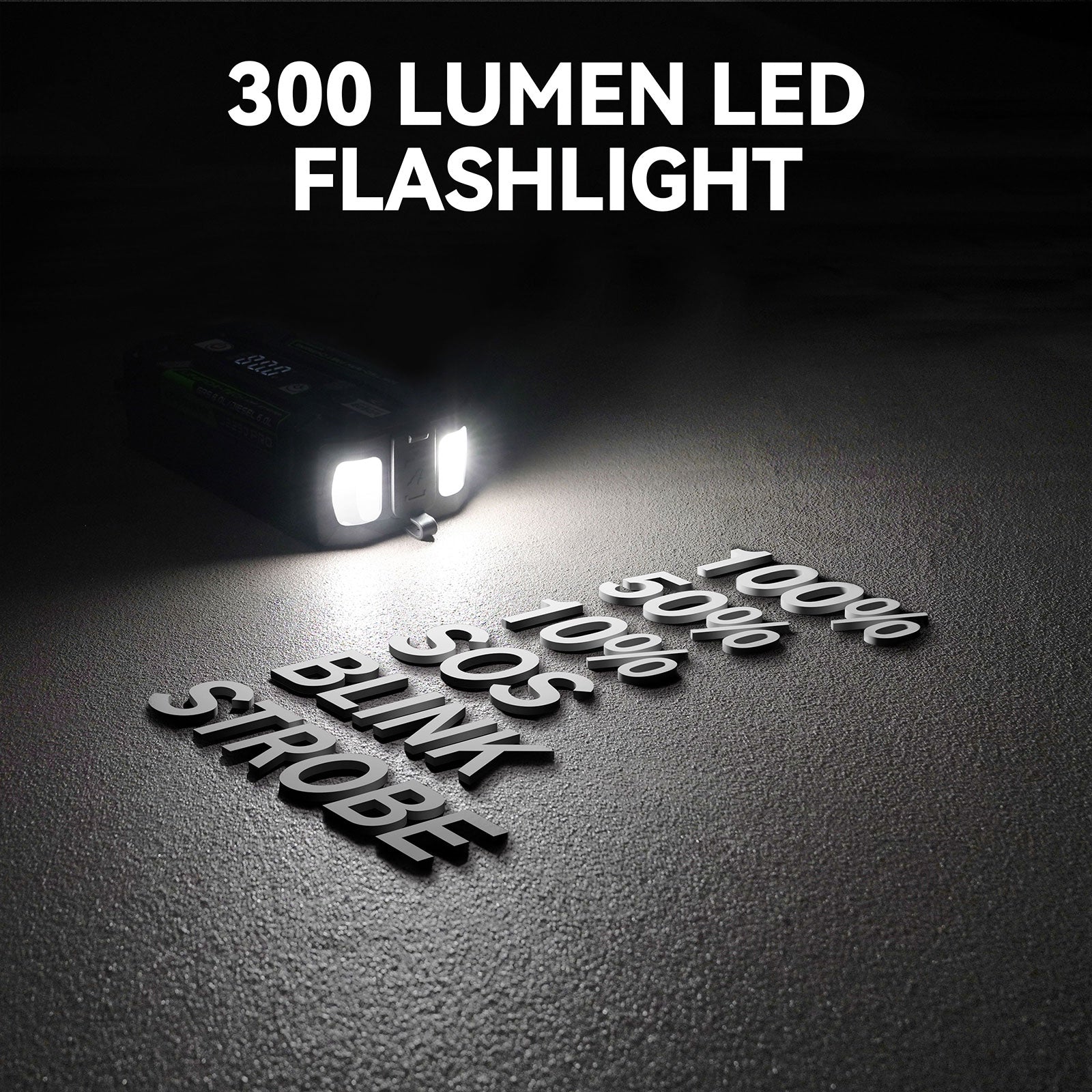300-lumen LED flashlight on the LOKITHOR J2250 PRO Jump Starter with multiple modes including SOS, blink, and strobe for emergencies.