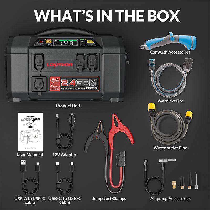 LOKITHOR AW401 Jump Starter with Pressure Washer Air Compressor 2500Amp