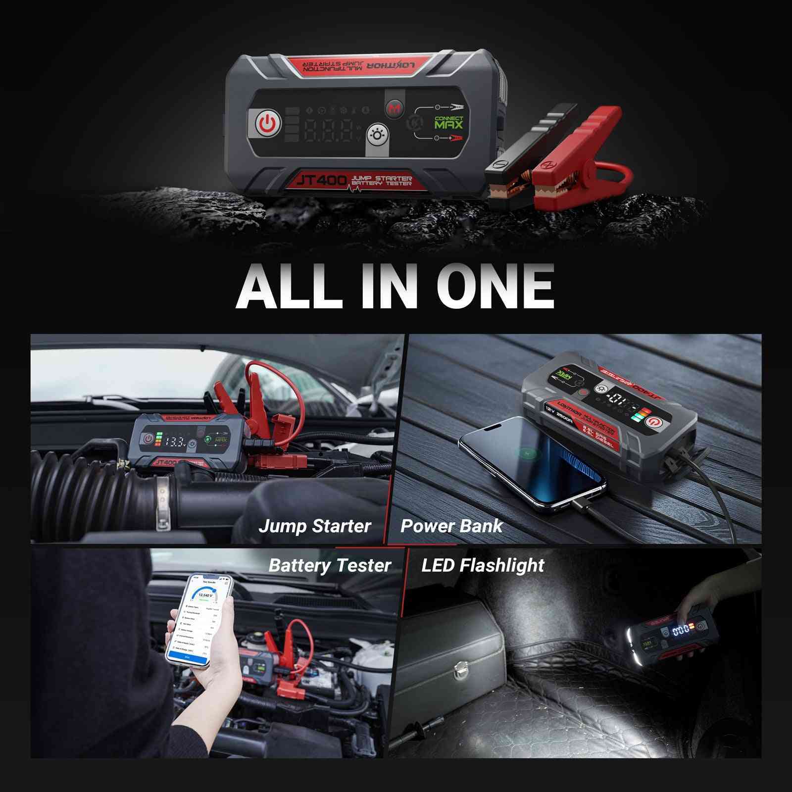 LOKITHOR JT400 100-2000 CCA Bluetooth Car Battery Tester Jump Starter 2500 Amps