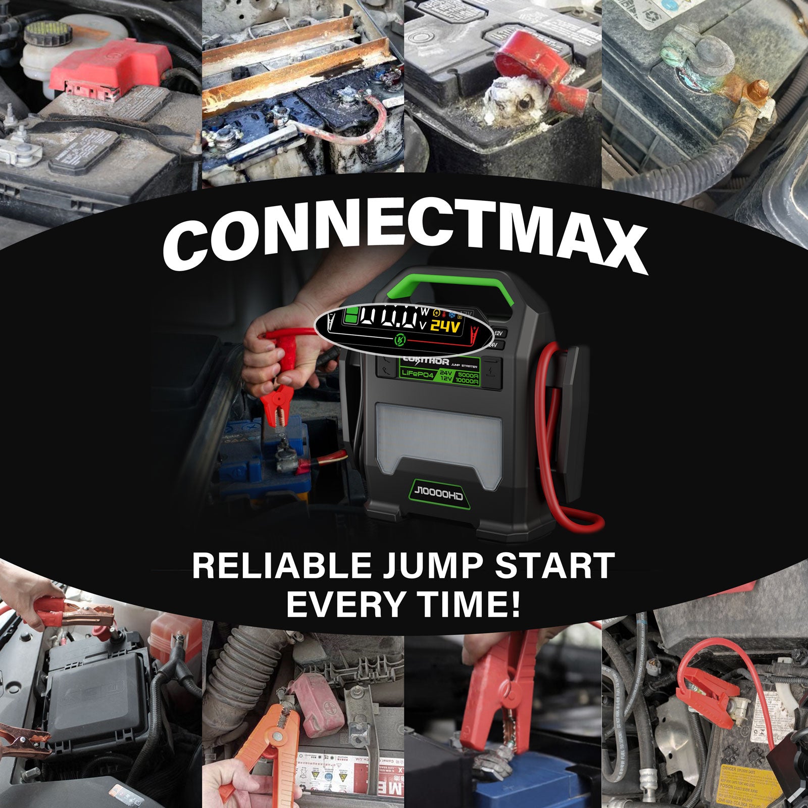 LOKITHOR J10000HD Heavy Duty Jump Starter 12V 10000A / 24V 5000A with Auto-Sensing Booster for Semi-Trucks & Large Engines