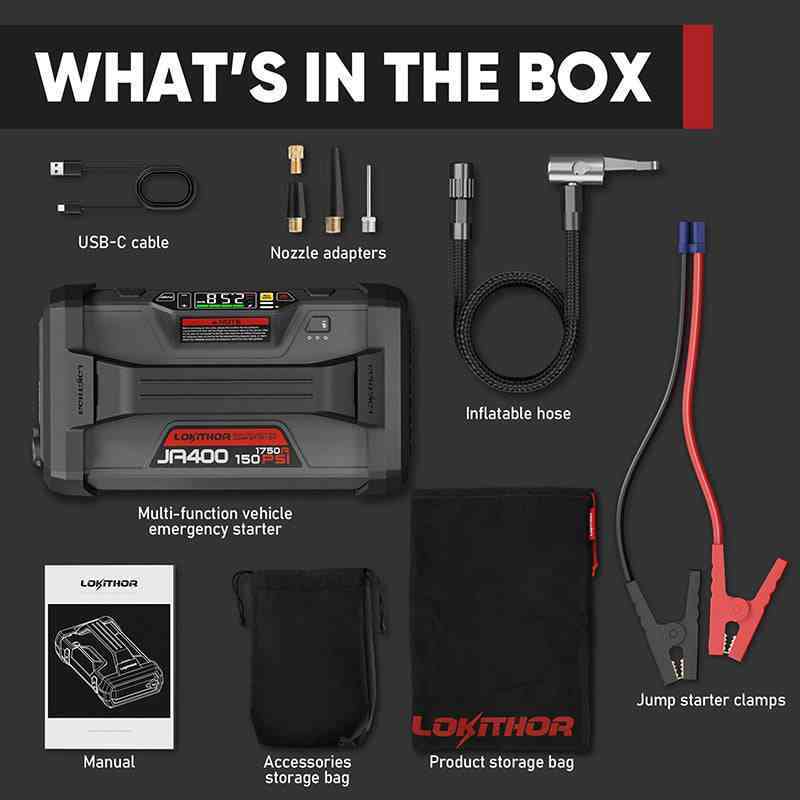 LOKITHOR JA400 box contents with accessories and manual