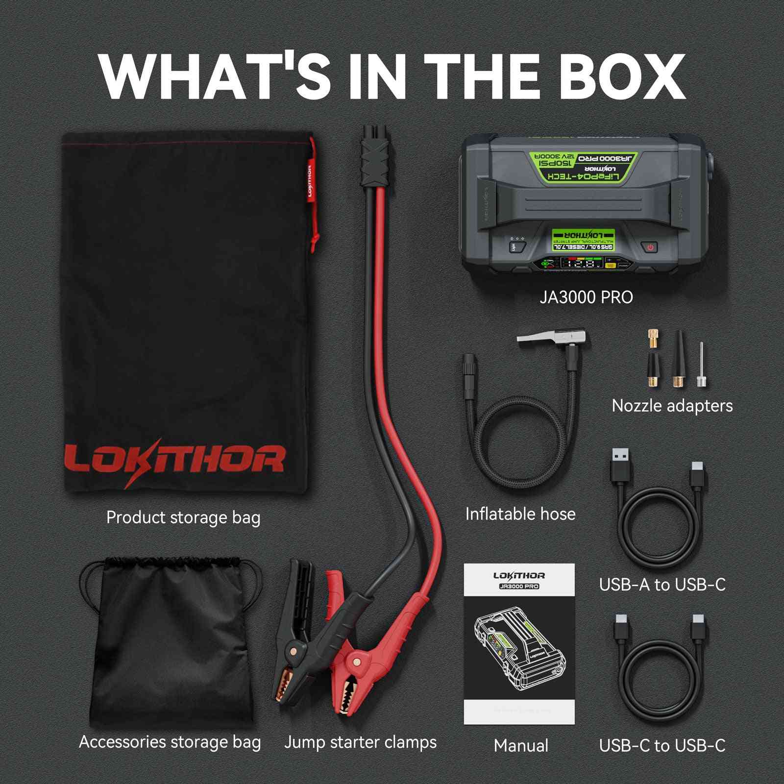 LOKITHOR JA3000 PRO Jump Starter with LiFePO4-Tech 3000Amp