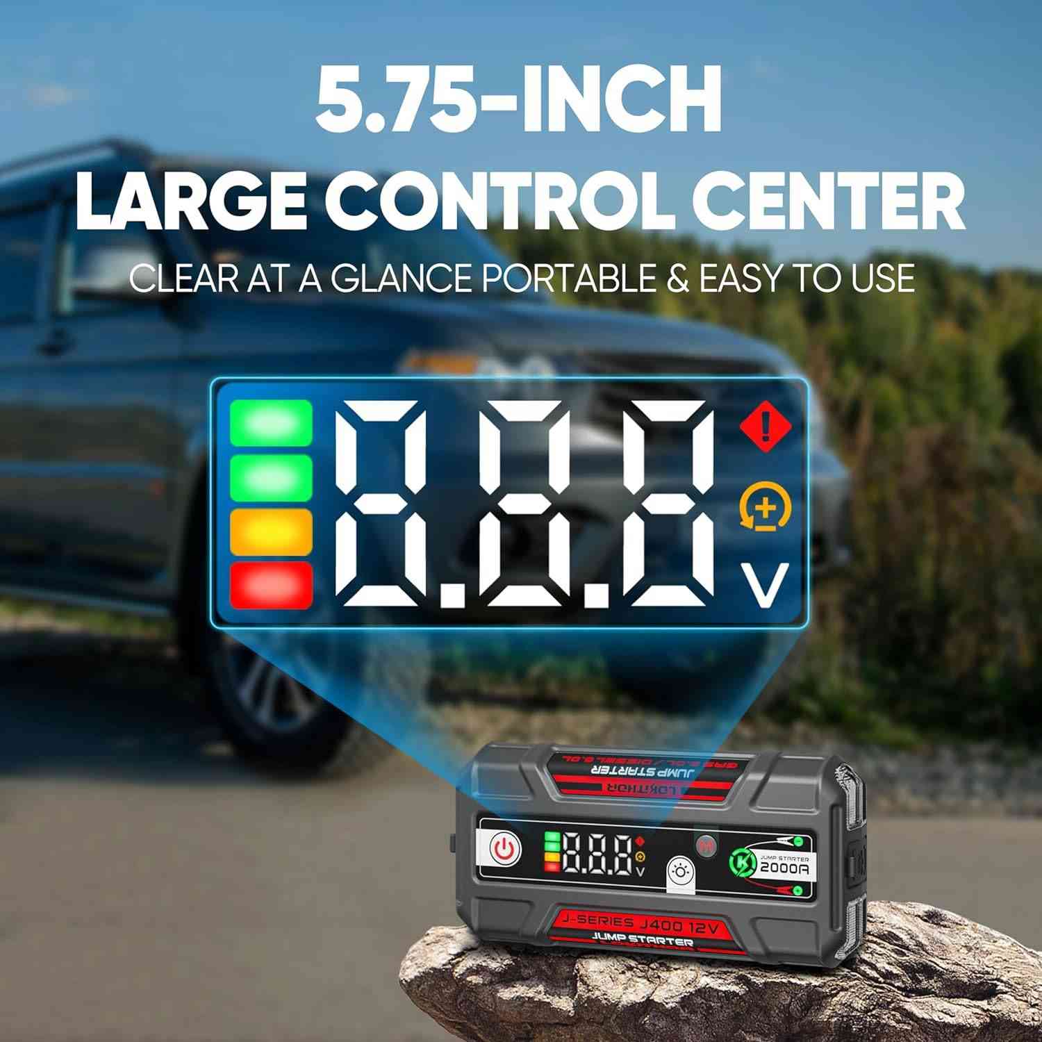 LOKITHOR J400 Jump Starter with large control center display