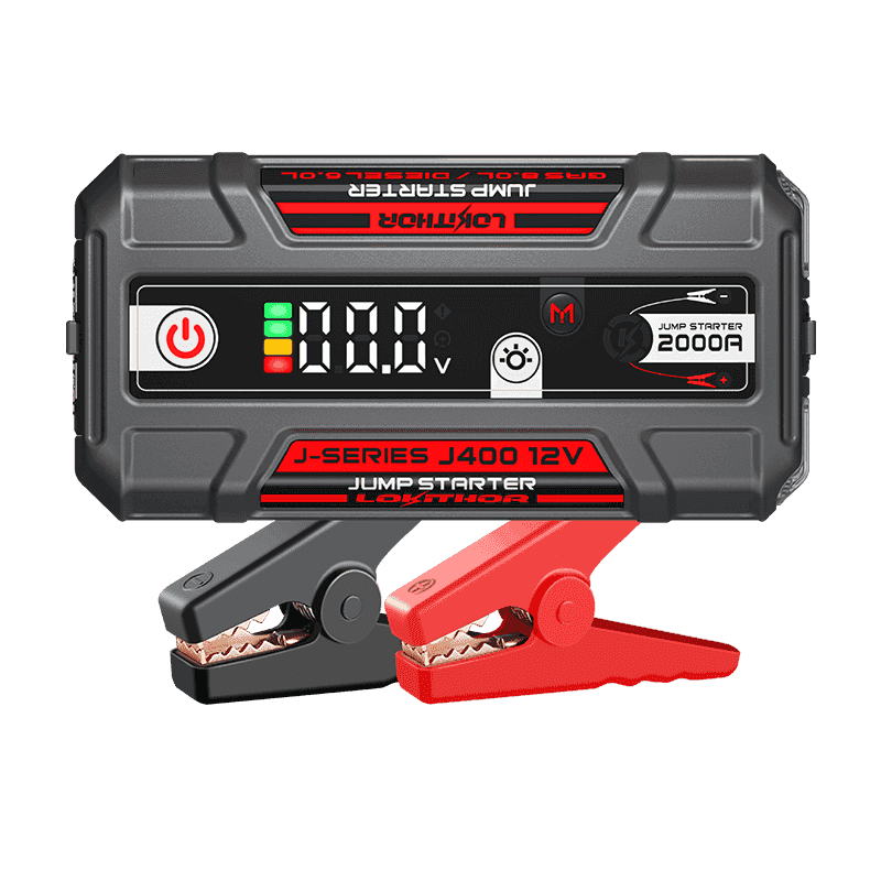 LOKITHOR J400 Jump Starter with smart display and clamps