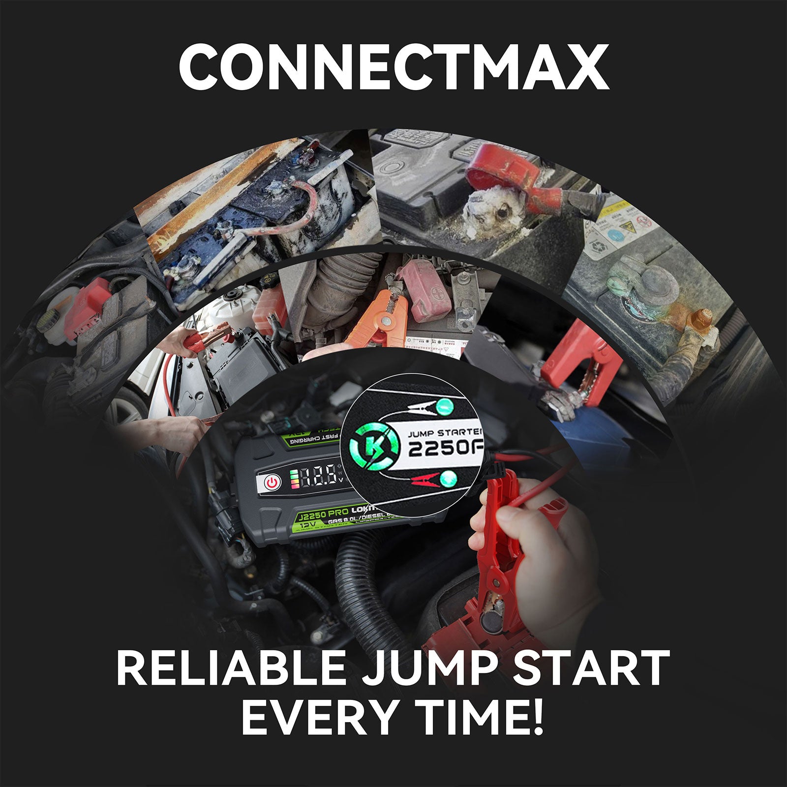 LOKITHOR J2250 PRO Jump Starter with ConnectMax technology ensures reliable jump starts in various vehicle conditions for peace of mind.