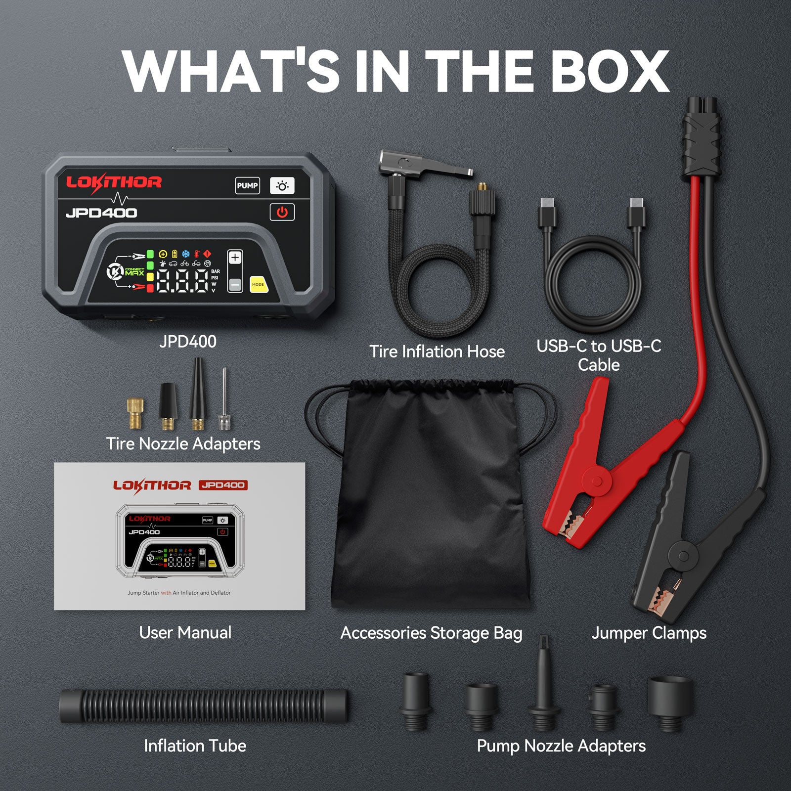 LOKITHOR JPD400 Jump Starter with Inflator & Deflator 3000 Amps