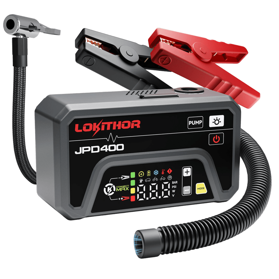 LOKITHOR JPD400 Jump Starter 3000A with 150PSI 2-Way Inflator & Deflator for 9.0L Gas / 7.0L Diesel