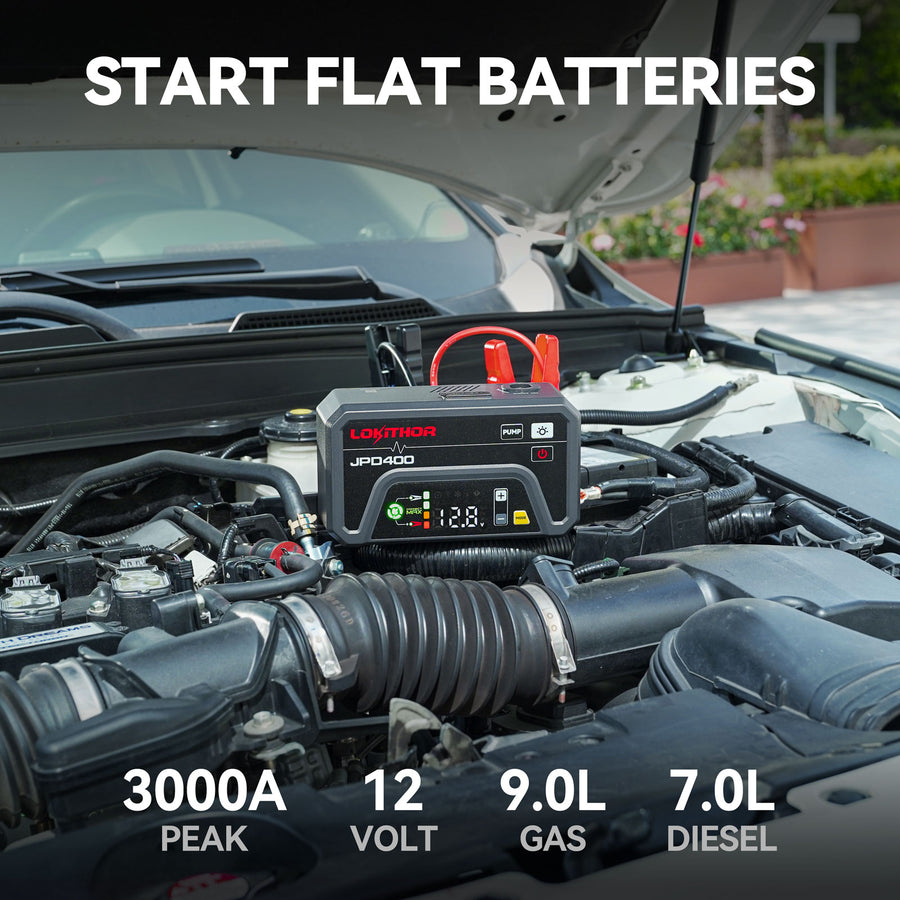 LOKITHOR JPD400 Jump Starter 3000A with 150PSI 2-Way Inflator & Deflator for 9.0L Gas / 7.0L Diesel