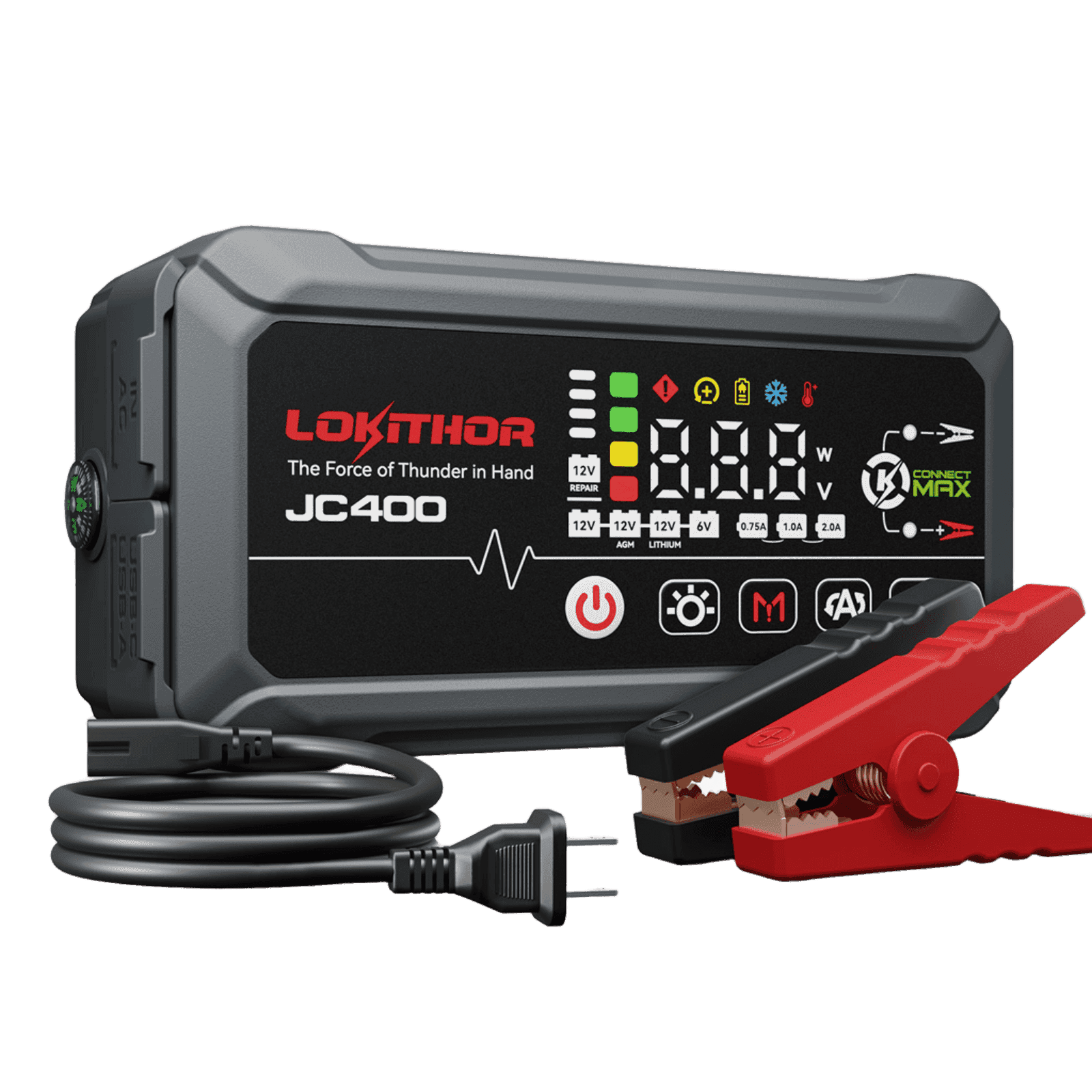 LOKITHOR JC400 9-in-1 CCA Jump Starter 2500A with Smart Charger & 6V/12V Battery Maintainer for 8.5L Gas / 6.5L Diesel
