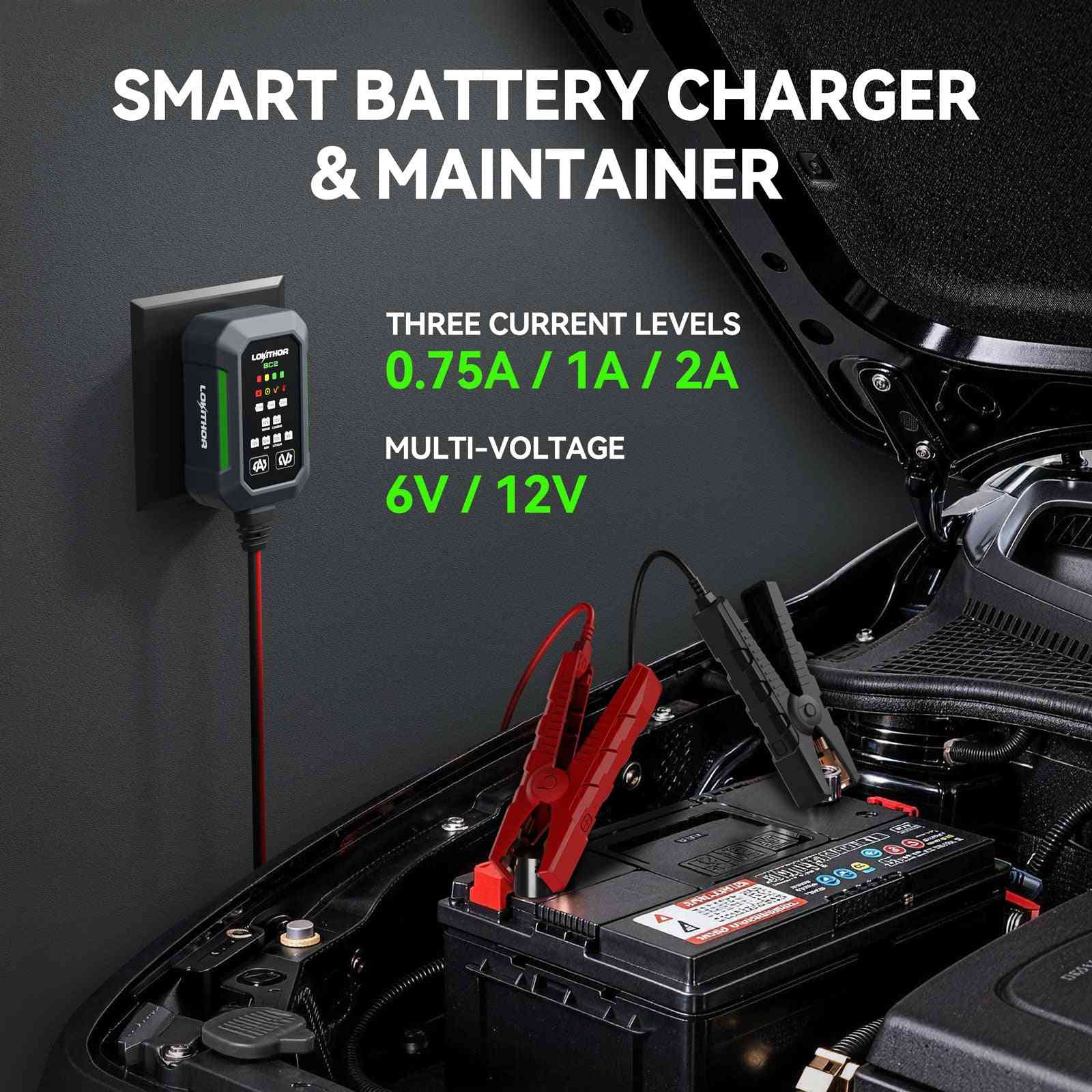 LOKITHOR BC2 6V/12V Car Battery Charger with 0.75A/1A/2A Adjustable Current