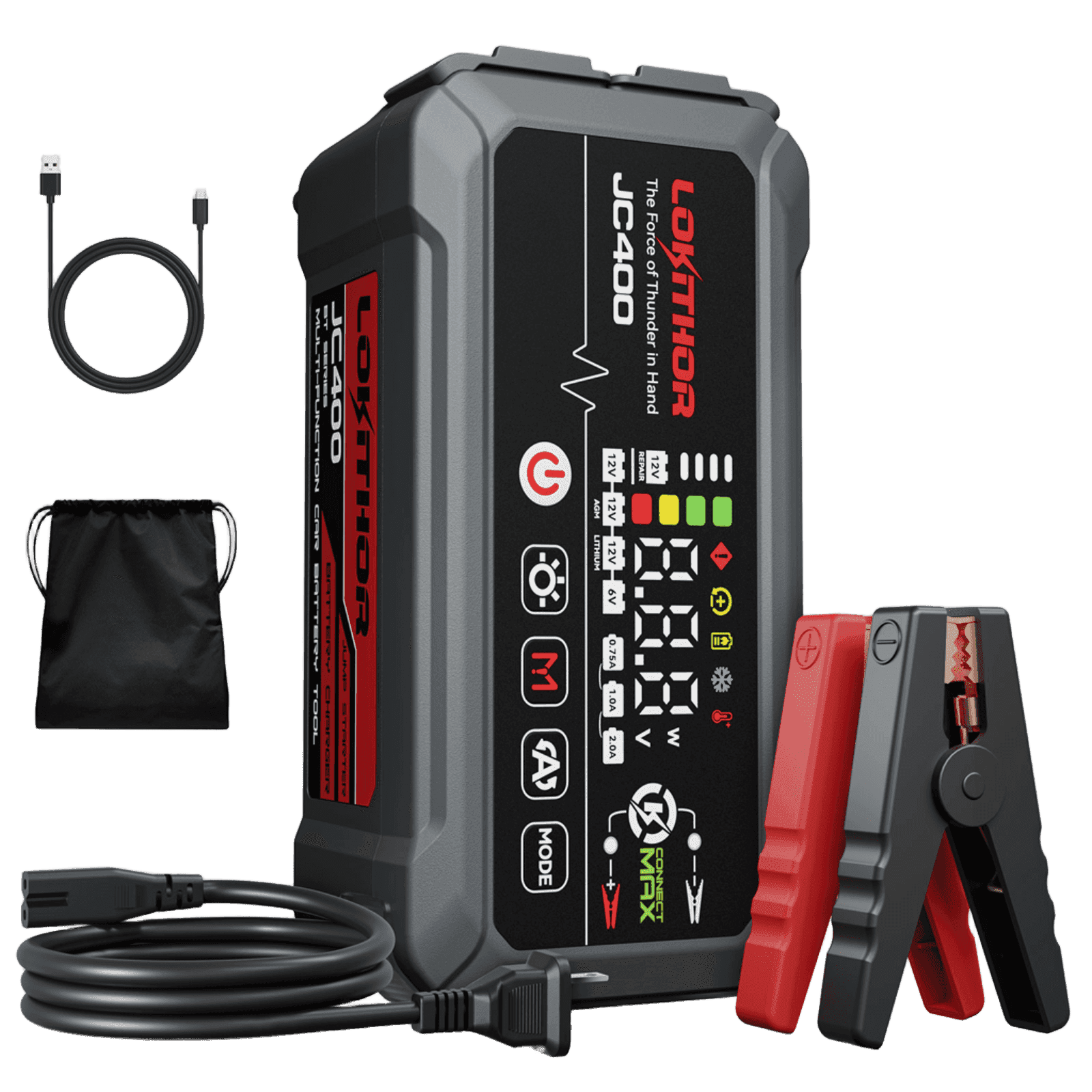 LOKITHOR JC400 9-in-1 CCA Jump Starter 2500A with Smart Charger & 6V/12V Battery Maintainer for 8.5L Gas / 6.5L Diesel