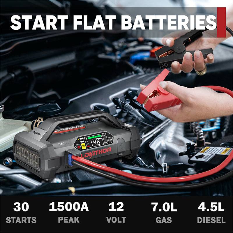 LOKITHOR JA300 jump-starting a car engine