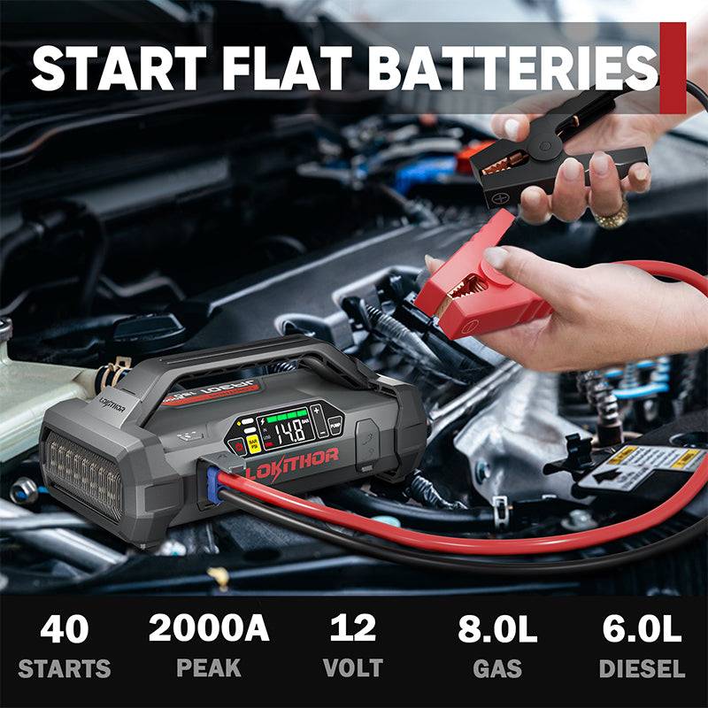 LOKITHOR JA301 jump starting a car battery