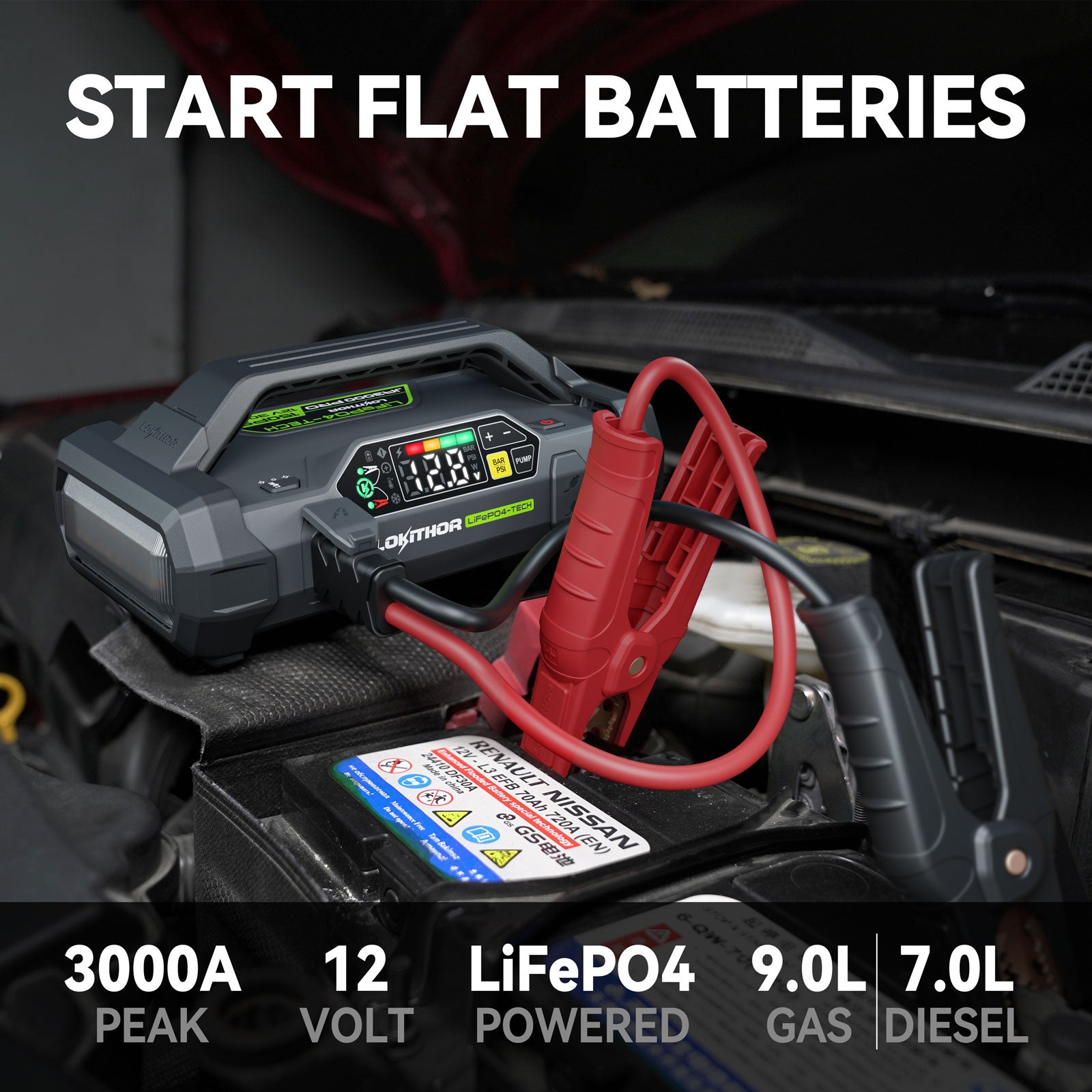 LOKITHOR JA3000 PRO Jump Starter with LiFePO4-Tech 3000Amp