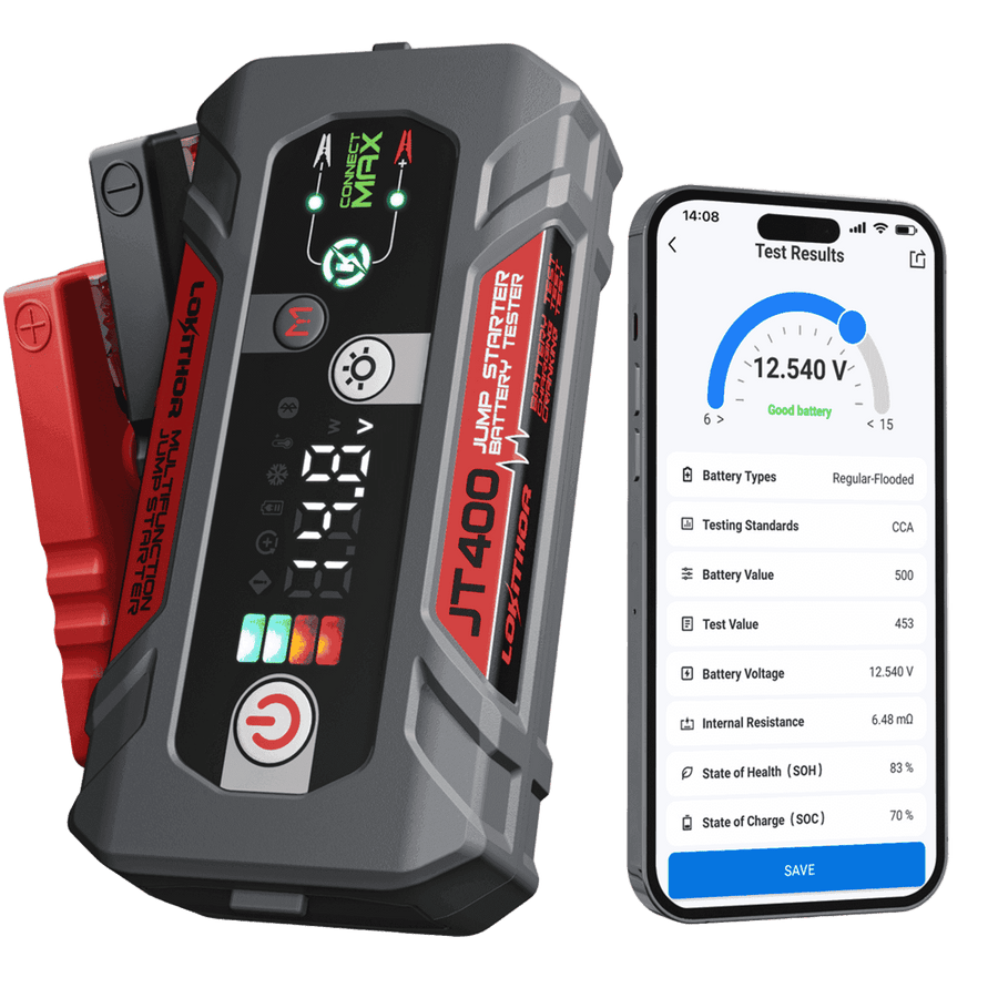 LOKITHOR JT400 CCA Jump Starter 2500A with Battery Tester for  8.5L Gas / 6.5L Diesel