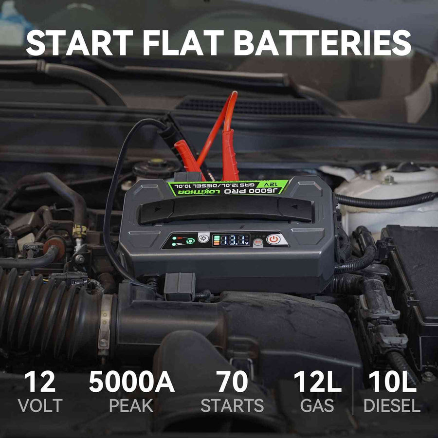 LOKITHOR J5000 PRO LiFePO4 Jump Starter 5000A with 100W Two-Way Fast Charging for 12.0L Gas / 10.0L Diesel