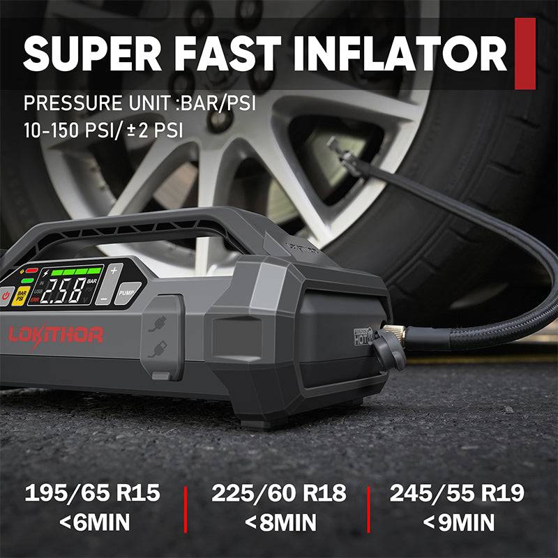 LOKITHOR JA301 inflating a car tire
