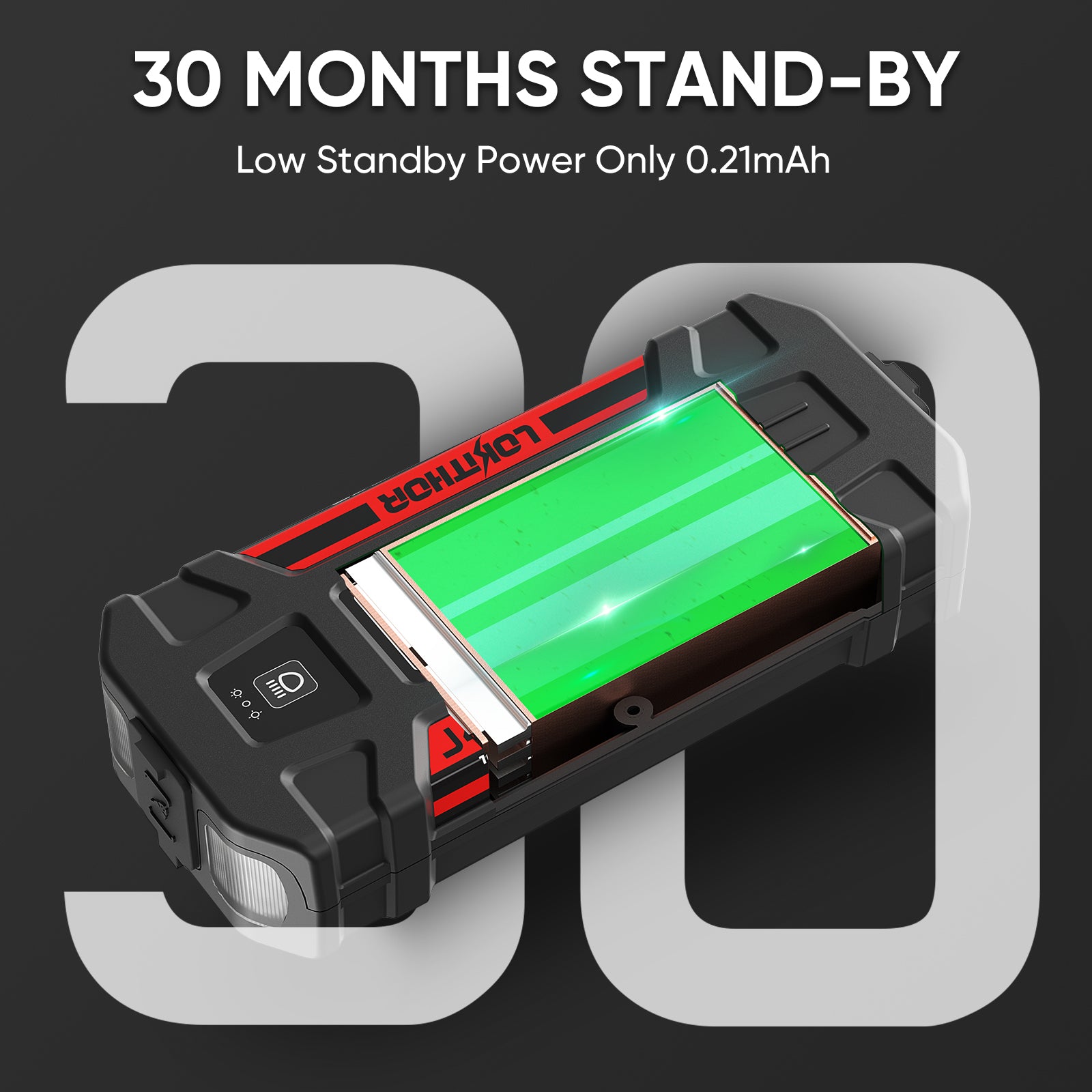 LOKITHOR J402 jump starter, 30 months stand-by power