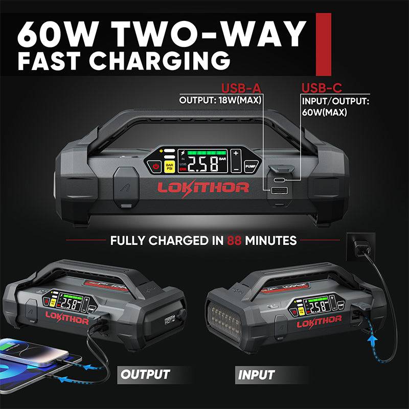 LOKITHOR JA401 Jump Starter with Air Compressor 60W Two-way Fast Charging 3750Amp