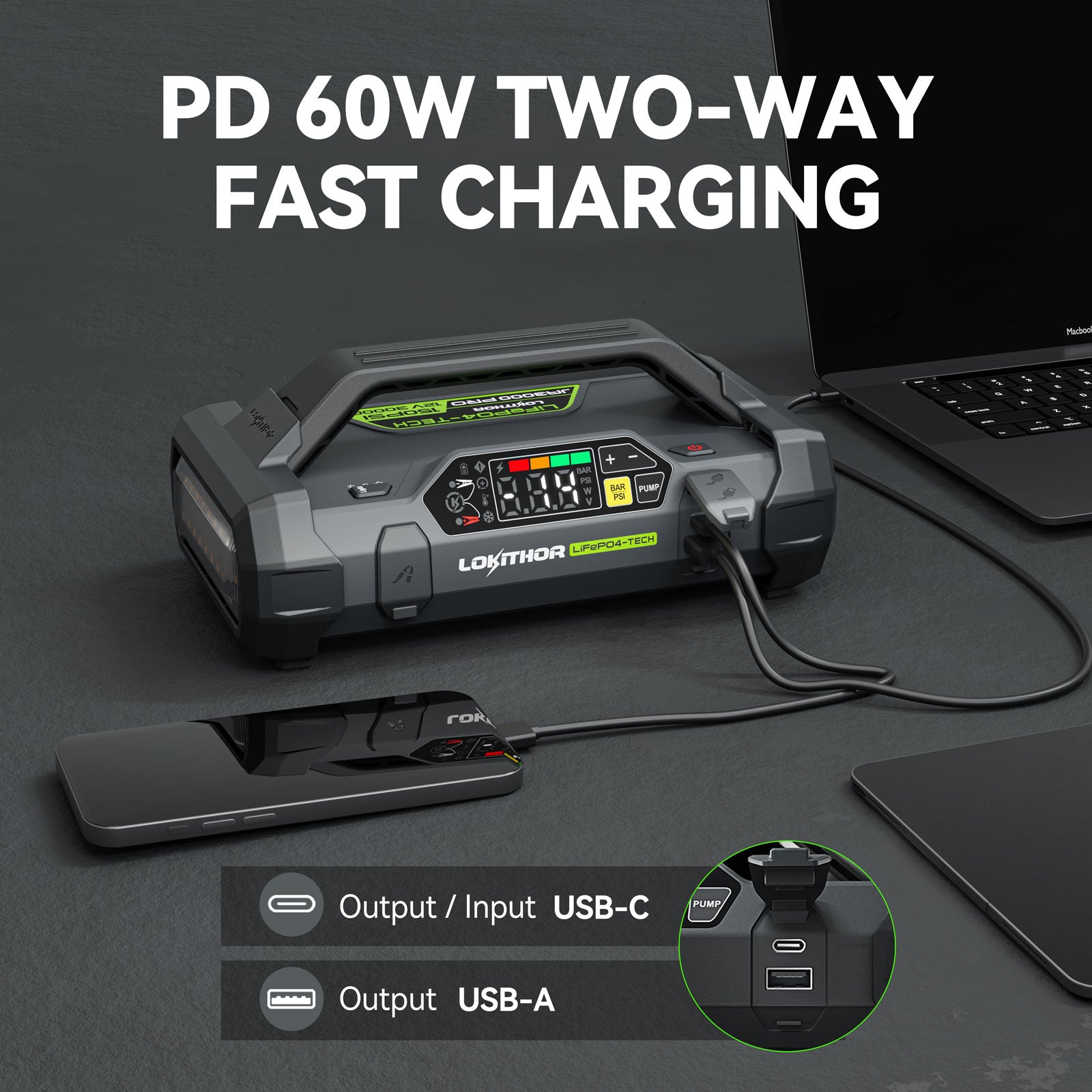 LOKITHOR JA3000 PRO Jump Starter with LiFePO4-Tech 3000Amp