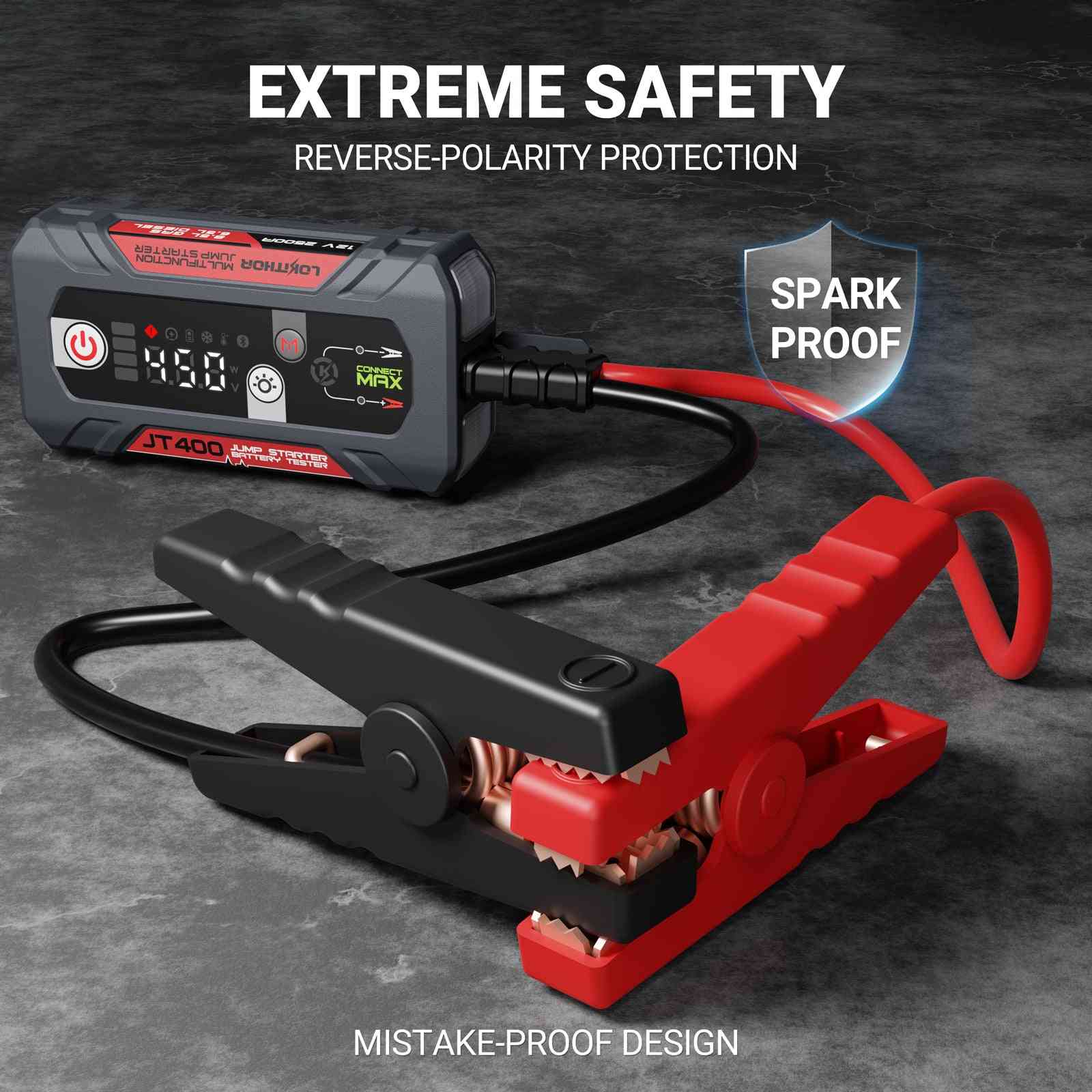 LOKITHOR JT400 100-2000 CCA Bluetooth Car Battery Tester Jump Starter 2500 Amps