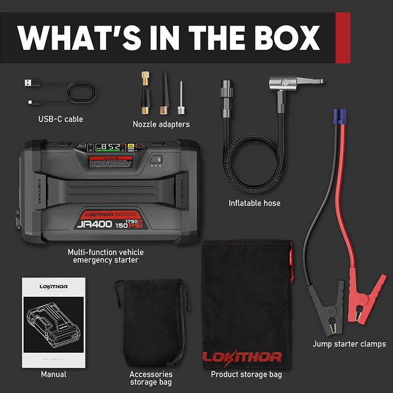 LOKITHOR JA400 box contents with accessories and manual