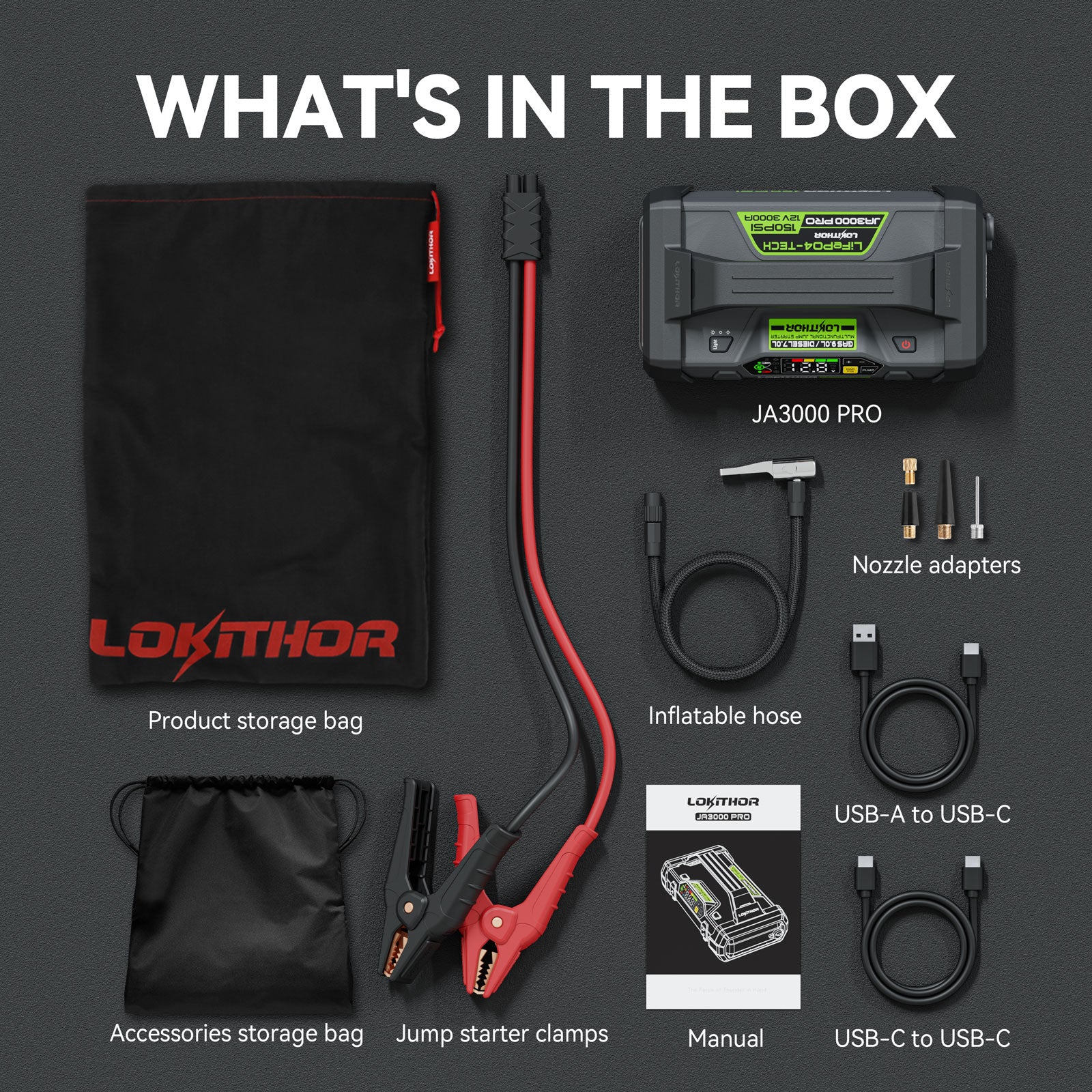 LOKITHOR JA3000 PRO Jump Starter with LiFePO4-Tech 3000Amp