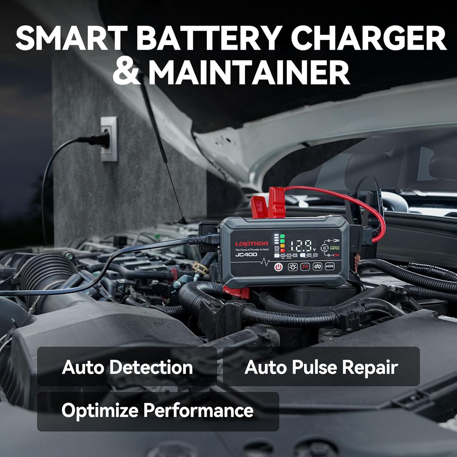 LOKITHOR JC400 9-in-1 CCA Jump Starter 2500A with Smart Charger & 6V/12V Battery Maintainer for 8.5L Gas / 6.5L Diesel