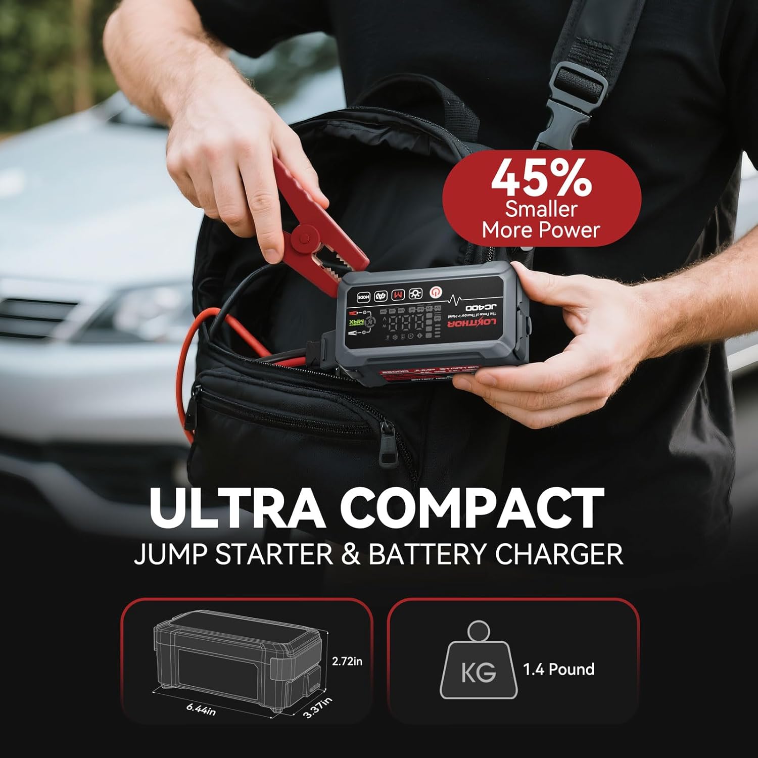 LOKITHOR JC400 9-in-1 CCA Jump Starter 2500A with Smart Charger & 6V/12V Battery Maintainer for 8.5L Gas / 6.5L Diesel