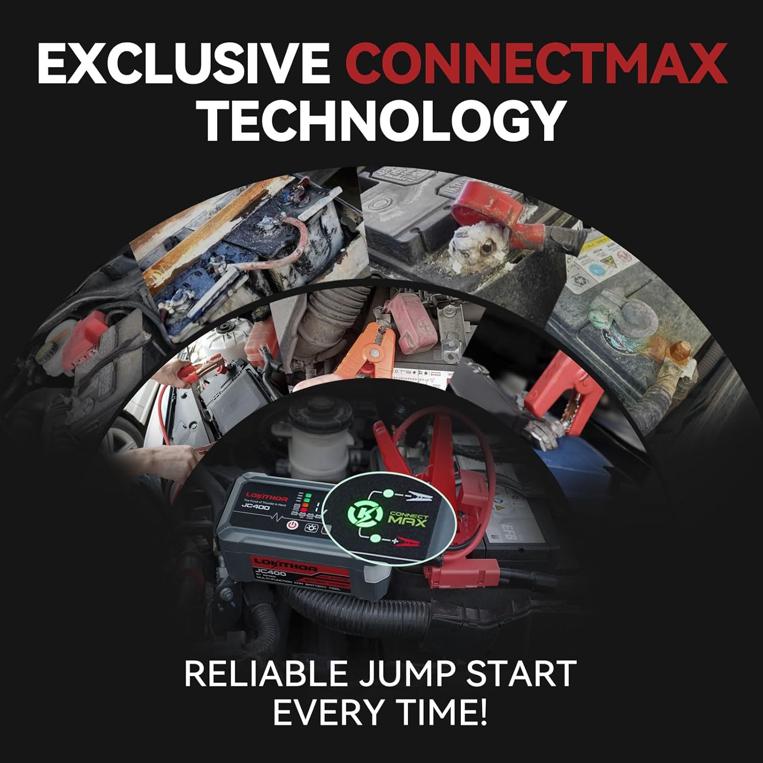 LOKITHOR JC400 9-in-1 CCA Jump Starter 2500A with Smart Charger & 6V/12V Battery Maintainer for 8.5L Gas / 6.5L Diesel